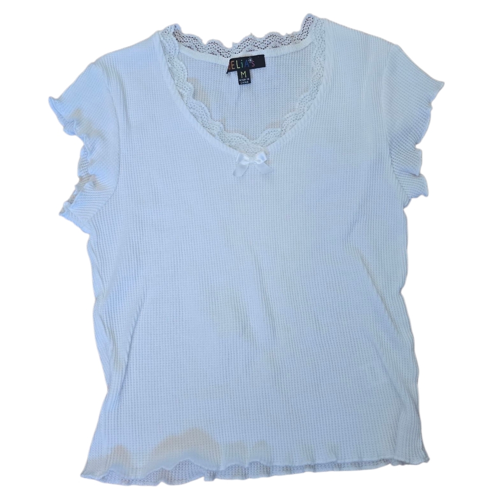 3/$15 Delias White Cotton Waffle Knit Tee-shirt Size Medium